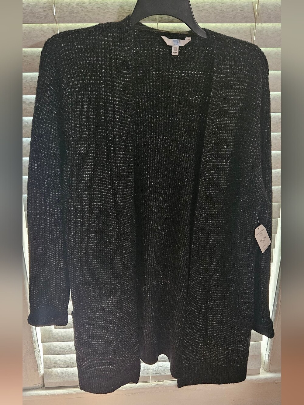 Time And Tru Waffle Cardigan 2 Pocket  Black Open Front Women's XXL BNWT